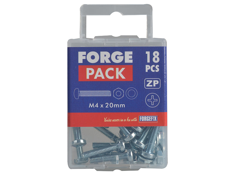 ForgeFix Machine Screw Pozi Compatible Pan Head ZP M4 x 20mm Forge Pack 18 FORFPMSPH420