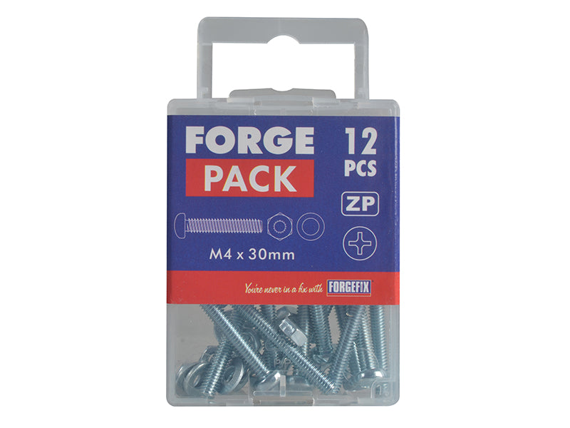 ForgeFix Machine Screw Pozi Compatible Pan Head ZP M4 x 30mm Forge Pack 12 FORFPMSPH430