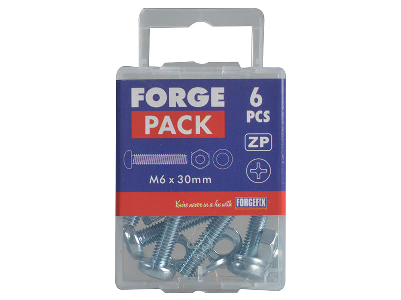 ForgeFix Machine Screw Pozi Compatible Pan Head ZP M6 x 30mm Forge Pack 6 FORFPMSPH630
