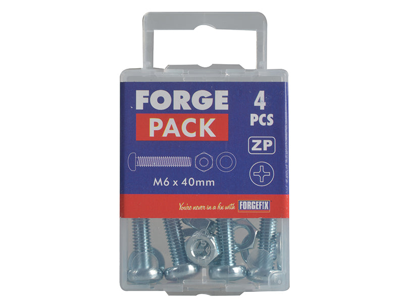 ForgeFix Machine Screw Pozi Compatible Pan Head ZP M6 x 40mm Forge Pack 4 FORFPMSPH640
