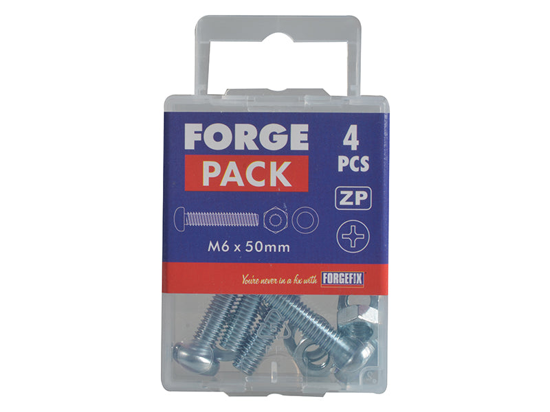 ForgeFix Machine Screw Pozi Compatible Pan Head ZP M6 x 50mm Forge Pack 4 FORFPMSPH650