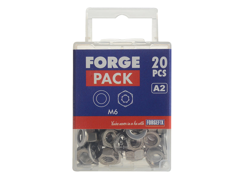 ForgeFix Hexagonal Nuts & Washers A2 Stainless Steel M6 ForgePack 20 FORFPNUT6SS