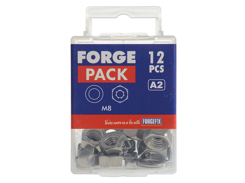 ForgeFix Hexagonal Nuts & Washers A2 Stainless Steel M8 ForgePack 12 FORFPNUT8SS