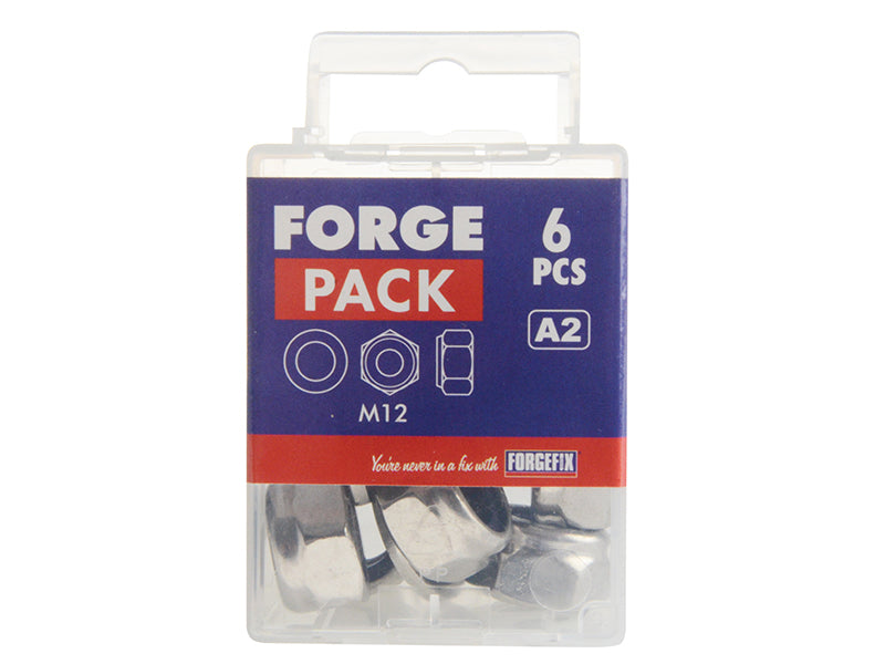 ForgeFix Nyloc Nuts & Washers A2 Stainless Steel M12 ForgePack 6 FORFPNYL12SS