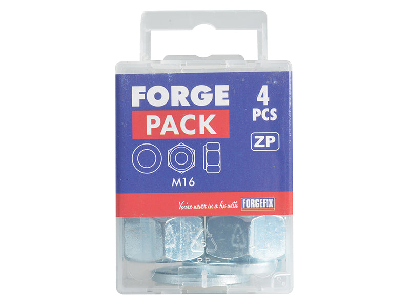 ForgeFix Nyloc Nuts & Washers Zinc Plated M16 ForgePack 4 FORFPNYL16