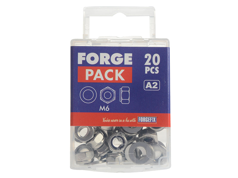 ForgeFix Nyloc Nuts & Washers A2 Stainless Steel M6 ForgePack 20 FORFPNYL6SS