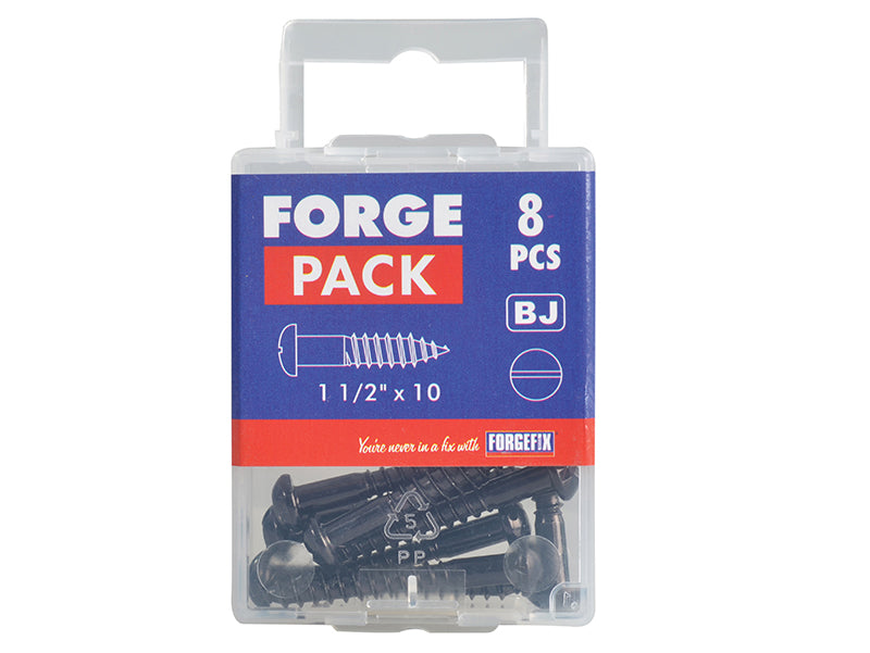 ForgeFix Wood Screw Slotted Round Head ST Black Japanned 1.1/2in x 10 Forge Pack 8 FORFPR11210J
