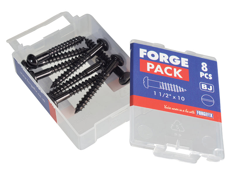 ForgeFix Wood Screw Slotted Round Head ST Black Japanned 1.1/2in x 10 Forge Pack 8 FORFPR11210J