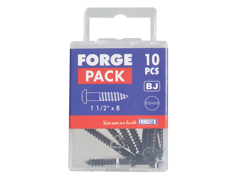 ForgeFix Wood Screw Slotted Round Head ST Black Japanned 1.1/2in x 8 Forge Pack 10 FORFPR1128J
