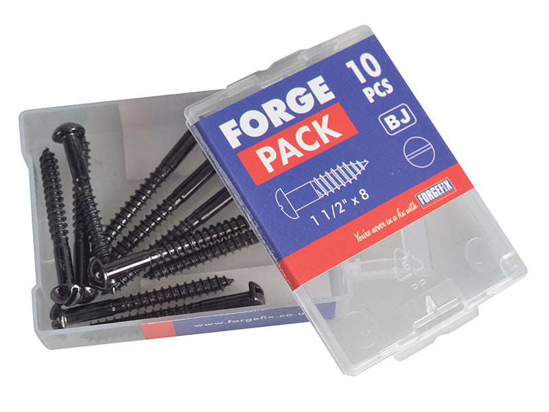 ForgeFix Wood Screw Slotted Round Head ST Black Japanned 1.1/2in x 8 Forge Pack 10 FORFPR1128J