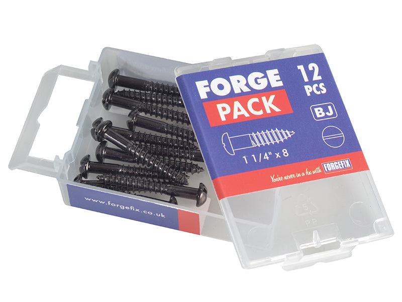 ForgeFix Wood Screw Slotted Round Head ST Black Japanned 1.1/4in x 8 Forge Pack 12 FORFPR1148J