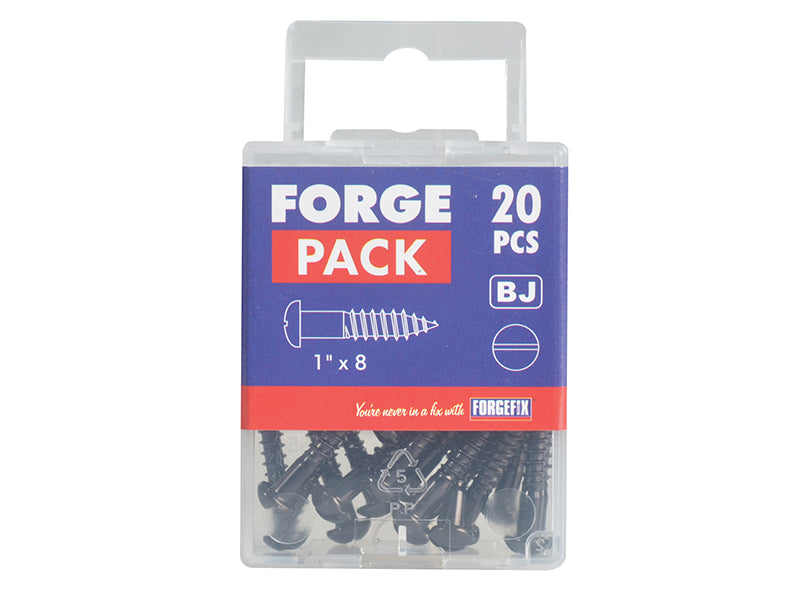 ForgeFix Wood Screw Slotted Round Head ST Black Japanned 1in x 8 Forge Pack 20 FORFPR18J