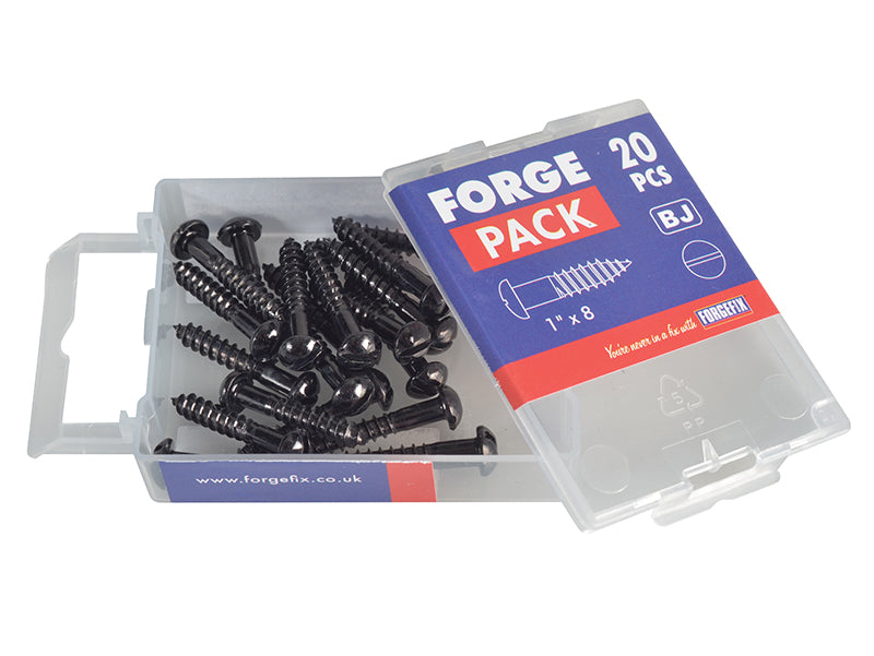 ForgeFix Wood Screw Slotted Round Head ST Black Japanned 1in x 8 Forge Pack 20 FORFPR18J