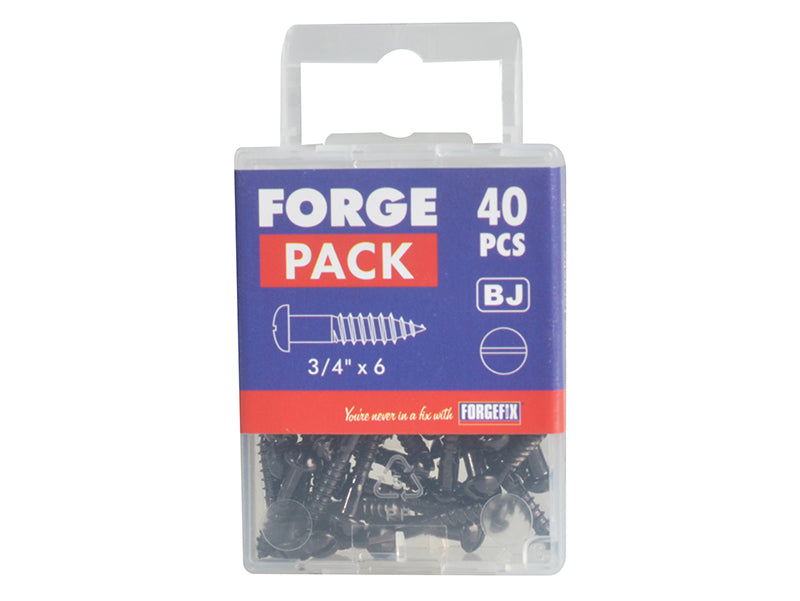 ForgeFix Wood Screw Slotted Round Head ST Black Japanned 3/4in x 6 Forge Pack 40 FORFPR346J