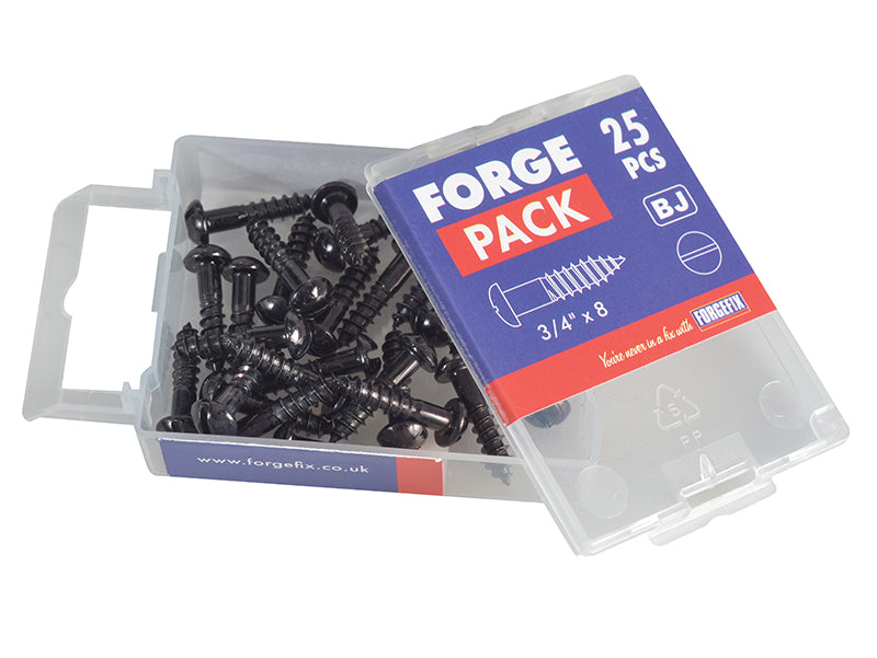 ForgeFix Wood Screw Slotted Round Head ST Black Japanned 3/4in x 8 Forge Pack 25 FORFPR348J