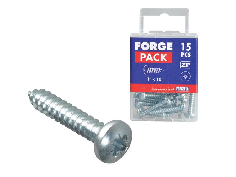 ForgeFix Self-Tapping Screw Pozi Compatible Pan Head ZP 1in x 10 ForgePack 15 FORFPS110Z
