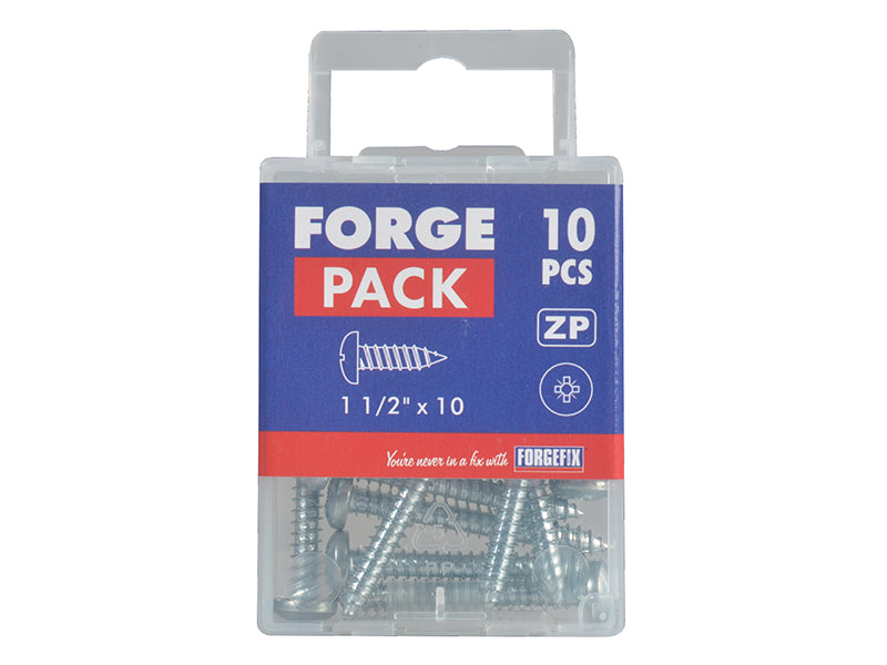 ForgeFix Self-Tapping Screw Pozi Compatible Pan Head ZP 1.1/2in x 10 ForgePack 10 FORFPS11210Z