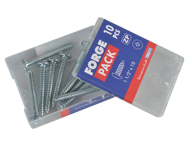 ForgeFix Self-Tapping Screw Pozi Compatible Pan Head ZP 1.1/2in x 10 ForgePack 10 FORFPS11210Z