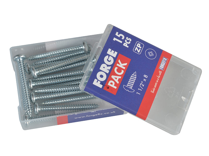 ForgeFix Self-Tapping Screw Pozi Compatible Pan Head ZP 1.1/2in x 8 ForgePack 15 FORFPS1128Z