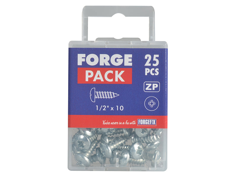 ForgeFix Self-Tapping Screw Pozi Compatible Pan Head ZP 1/2in x 10 ForgePack 25 FORFPS1210Z
