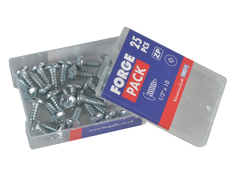 ForgeFix Self-Tapping Screw Pozi Compatible Pan Head ZP 1/2in x 10 ForgePack 25 FORFPS1210Z