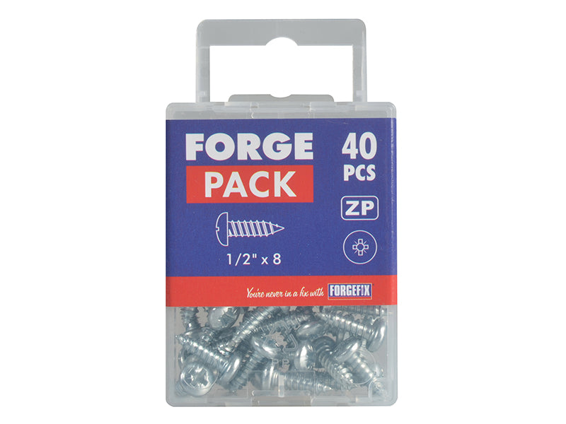 ForgeFix Self-Tapping Screw Pozi Compatible Pan Head ZP 1/2in x 8 ForgePack 40 FORFPS128Z