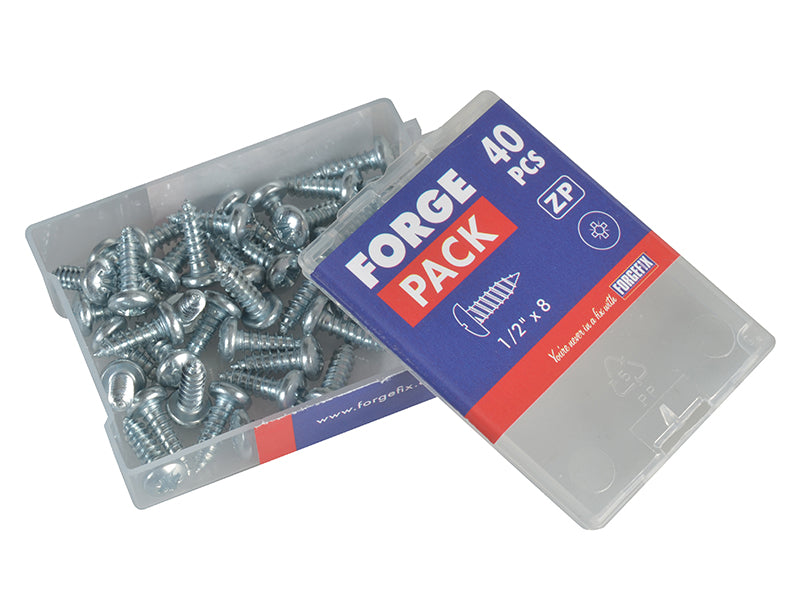 ForgeFix Self-Tapping Screw Pozi Compatible Pan Head ZP 1/2in x 8 ForgePack 40 FORFPS128Z