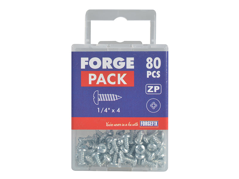 ForgeFix Self-Tapping Screw Pozi Compatible Pan Head ZP 1/4in x 4 ForgePack 80 FORFPS144Z