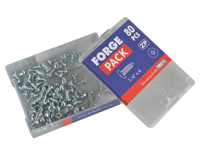 ForgeFix Self-Tapping Screw Pozi Compatible Pan Head ZP 1/4in x 4 ForgePack 80 FORFPS144Z
