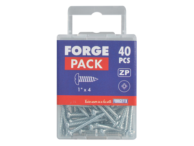 ForgeFix Self-Tapping Screw Pozi Compatible Pan Head ZP 1in x 4 ForgePack 40 FORFPS14Z