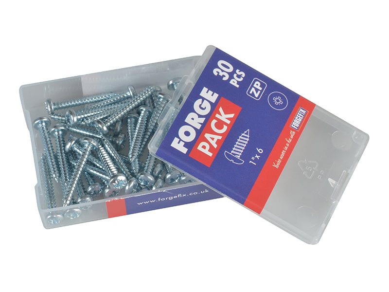ForgeFix Self-Tapping Screw Pozi Compatible Pan Head ZP 1in x 6 ForgePack 30 FORFPS16Z