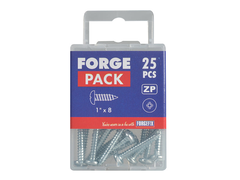 ForgeFix Self-Tapping Screw Pozi Compatible Pan Head ZP 1in x 8 ForgePack 25 FORFPS18Z
