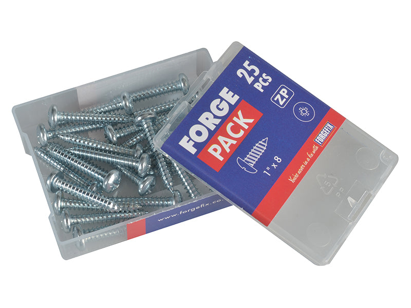 ForgeFix Self-Tapping Screw Pozi Compatible Pan Head ZP 1in x 8 ForgePack 25 FORFPS18Z