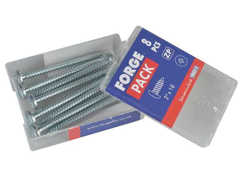 ForgeFix Self-Tapping Screw Pozi Compatible Pan Head ZP 2in x 10 ForgePack 8 FORFPS210Z