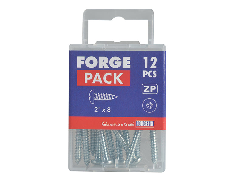 ForgeFix Self-Tapping Screw Pozi Compatible Pan Head ZP 2in x 8 ForgePack 12 FORFPS28Z