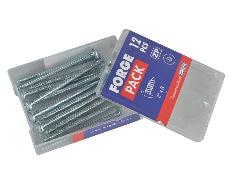 ForgeFix Self-Tapping Screw Pozi Compatible Pan Head ZP 2in x 8 ForgePack 12 FORFPS28Z