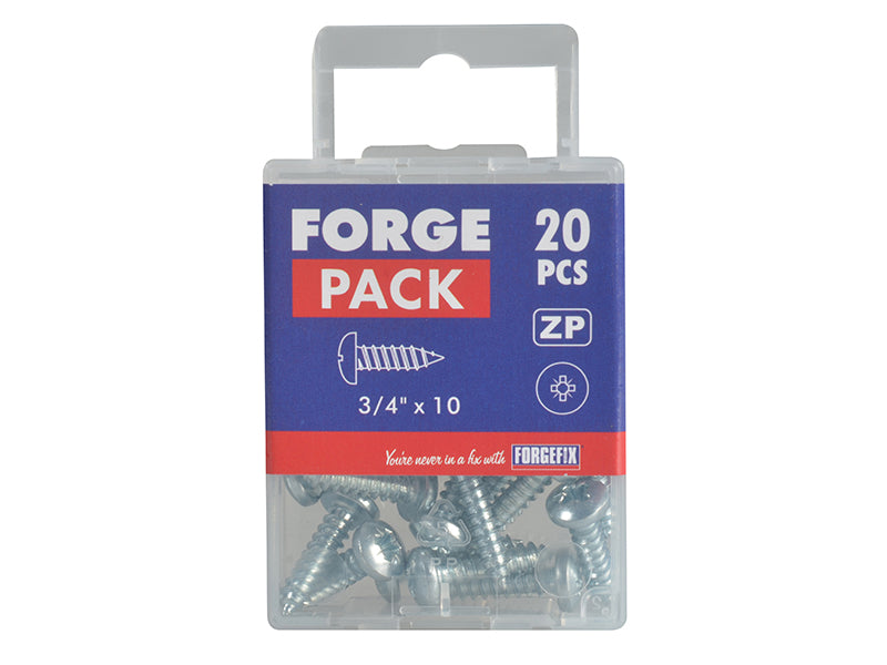 ForgeFix Self-Tapping Screw Pozi Compatible Pan Head ZP 3/4in x 10 ForgePack 20 FORFPS3410Z