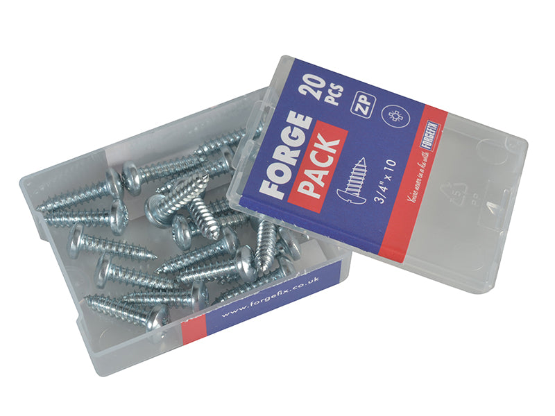 ForgeFix Self-Tapping Screw Pozi Compatible Pan Head ZP 3/4in x 10 ForgePack 20 FORFPS3410Z