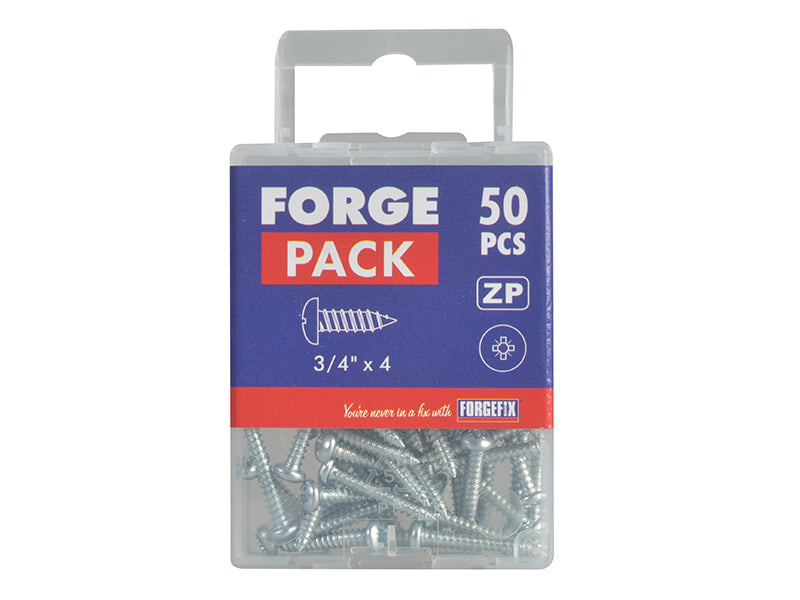 ForgeFix Self-Tapping Screw Pozi Compatible Pan Head ZP 3/4in x 4 ForgePack 50 FORFPS344Z