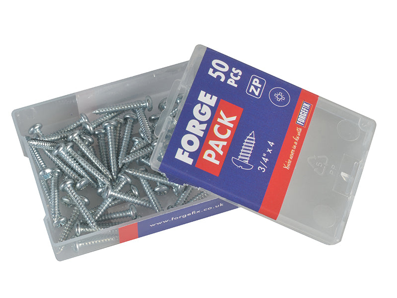 ForgeFix Self-Tapping Screw Pozi Compatible Pan Head ZP 3/4in x 4 ForgePack 50 FORFPS344Z
