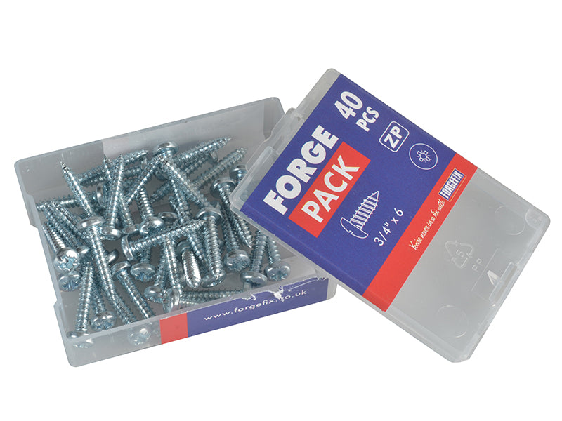 ForgeFix Self-Tapping Screw Pozi Compatible Pan Head ZP 3/4in x 6 ForgePack 40 FORFPS346Z