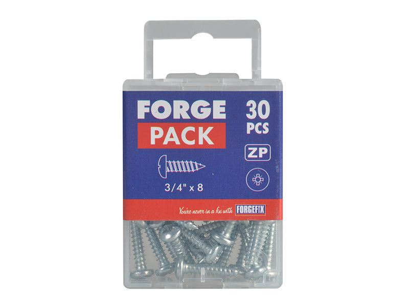 ForgeFix Self-Tapping Screw Pozi Compatible Pan Head ZP 3/4in x 8 ForgePack 30 FORFPS348Z