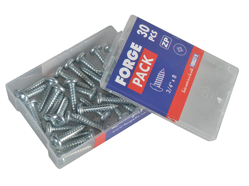 ForgeFix Self-Tapping Screw Pozi Compatible Pan Head ZP 3/4in x 8 ForgePack 30 FORFPS348Z