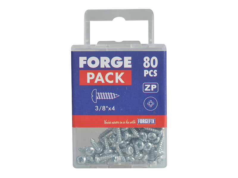 ForgeFix Self-Tapping Screw Pozi Compatible Pan Head ZP 3/8in x 4 ForgePack 80 FORFPS384Z
