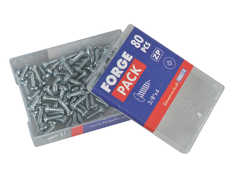 ForgeFix Self-Tapping Screw Pozi Compatible Pan Head ZP 3/8in x 4 ForgePack 80 FORFPS384Z