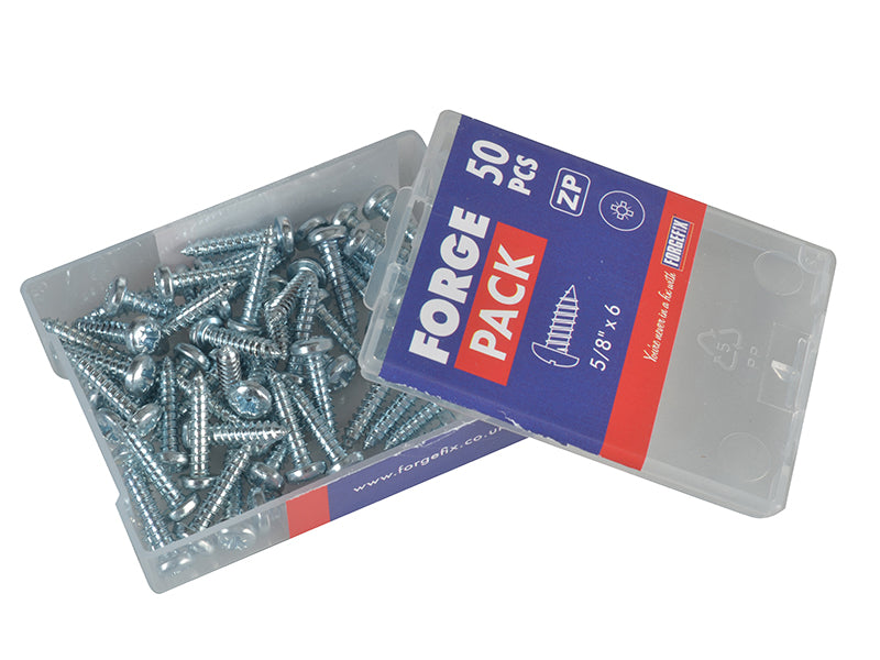 ForgeFix Self-Tapping Screw Pozi Compatible Pan Head ZP 5/8in x 6 ForgePack 50 FORFPS586Z