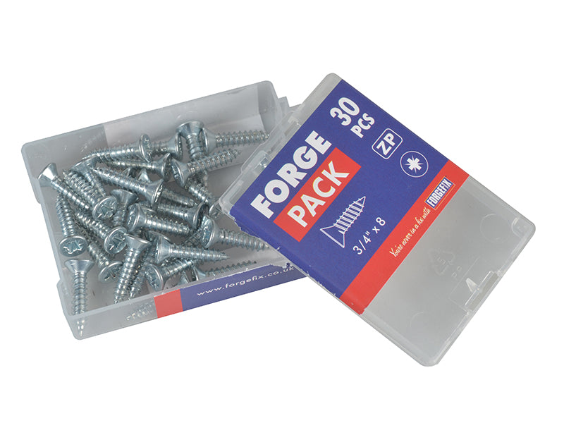 ForgeFix Self-Tapping Screw Pozi Compatible CSK ZP 3/4in x 8 ForgePack 30 FORFPSC348Z