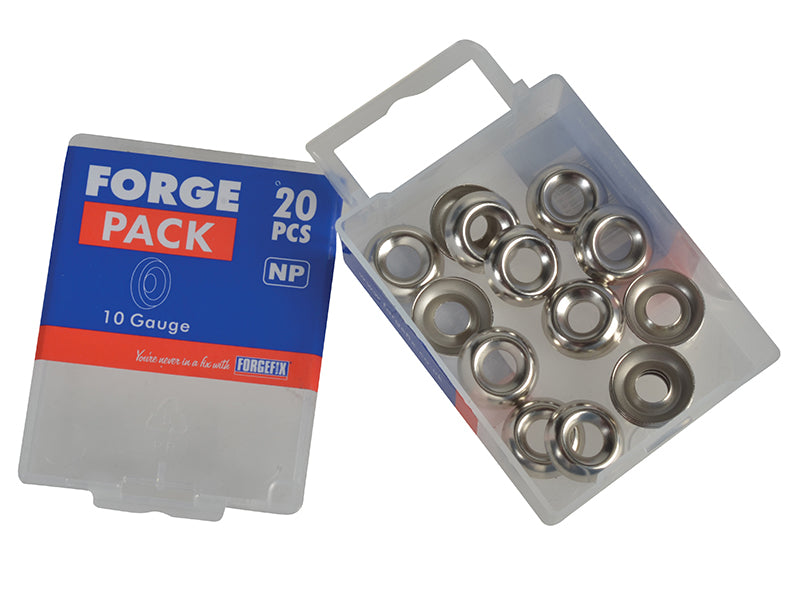 ForgeFix Screw Cup Washers Nickle Plated No.10 Forge Pack 20 FORFPSCW10N