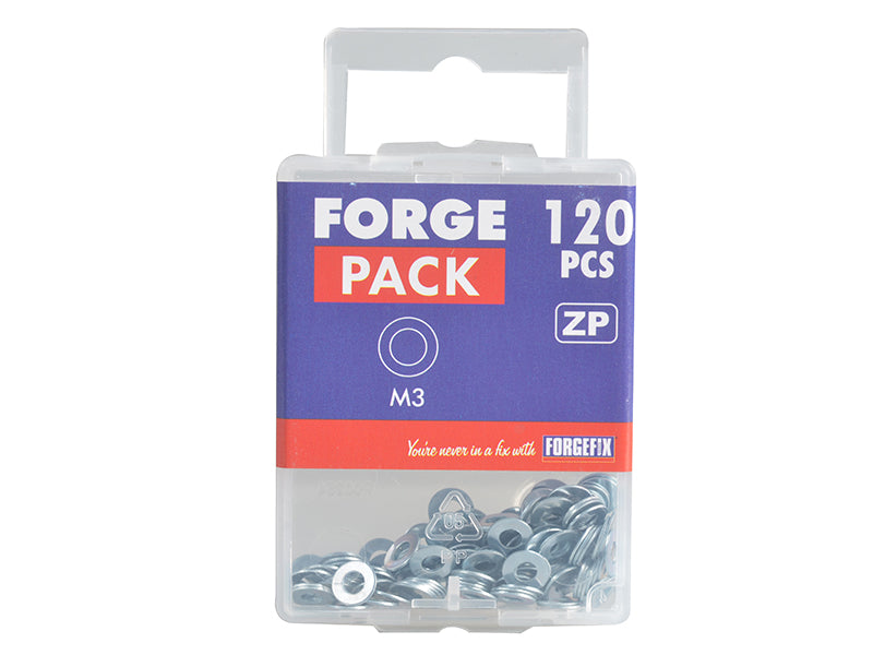 ForgeFix Flat Washers DIN125 ZP M3 ForgePack 120 FORFPWAS3