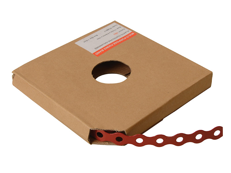 ForgeFix Red Plastic Coated Pre-Galvanised Band 12mm x 0.8 x 10m Box 1 FORPCBR12
